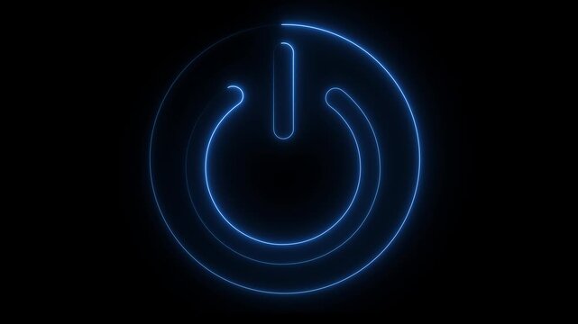 Neon glowing power button icon animated on a black background ,The appearance of neon symbol power off ,alpha channel Premultiplied 4K Animation Video..