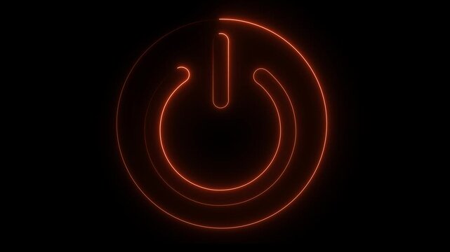 Neon glowing power button icon animated on a black background ,The appearance of neon symbol power off ,alpha channel Premultiplied 4K Animation Video..