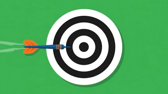 Dart hitting bullseye on target board, achieving success concept