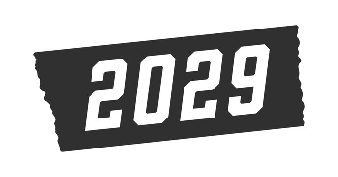 黒いテープに白い数字の2029の文字 - シンプルでおしゃれな西暦2029年や番号などの装飾素材