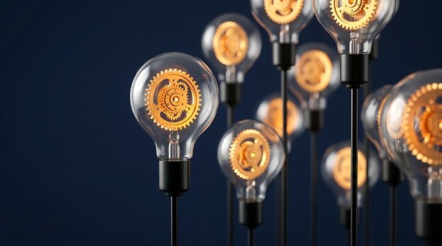 Warm glowing light bulbs hanging in a row. Vintage Edison filament lamps creating cozy ambient illumination.