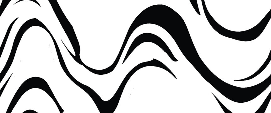 Black and white abstract curved lines forming a dynamic pattern across a white background