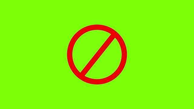 Warning, stop or no entry forbidden red circle on Green background. Animation of delete, denied, ban or block icon on 4k Video..