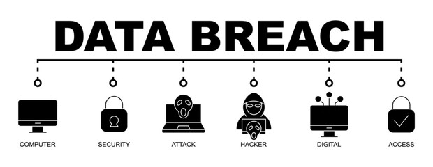 Data Breach Glyph Banner Vector Illustration with icon © okta