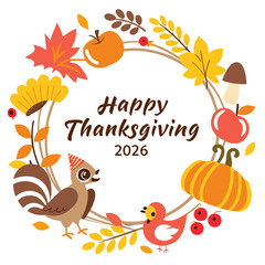 Naklejka premium Thanksgiving 2026 Wreath Poster 