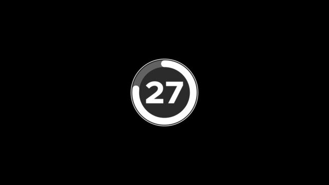 Digital circle countdown timer thirty five seconds animation from 35 to 0 seconds on black background, 35 second countdown timer concept, 35 seconds simple countdown timer animation