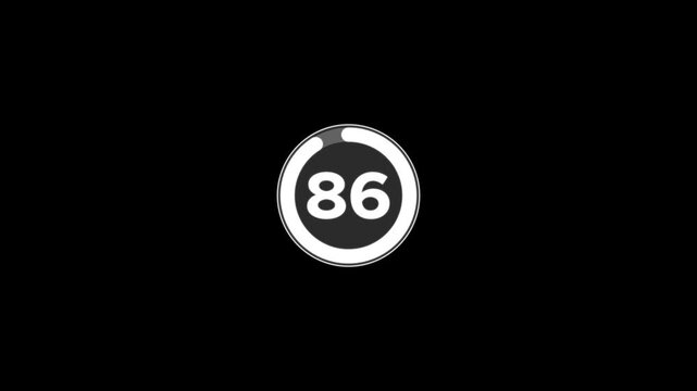 Digital circle countdown timer ninety five seconds animation from 95 to 0 seconds on black background, 95 second countdown timer concept, 95 seconds simple countdown timer animation