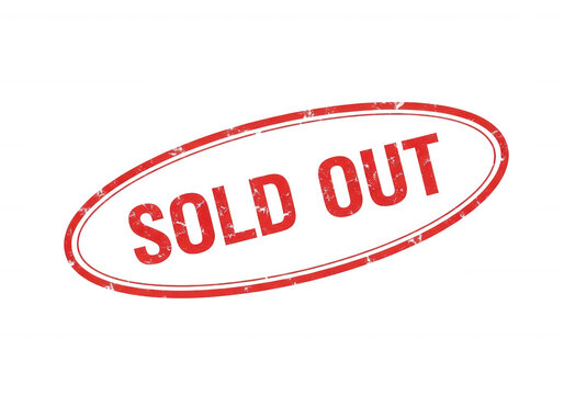 Distressed red rubber stamp with text sold out isolated on transparent background for retail marketing