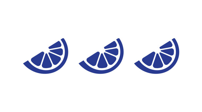 Three blue citrus fruit slices graphic icon set on white background with illustration minimalist refreshment vegetarian ingredient isolated culinary