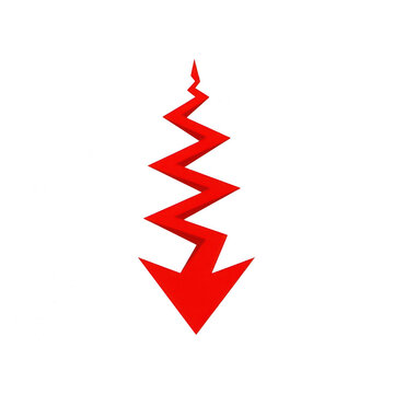 Red zigzag arrow pointing down isolated on transparent background