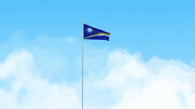 Marshall Islands Flag 3D Render Animation Waving on Pole with Blue Sky
