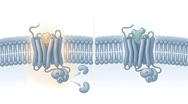 Comparison of agonist and antagonist binding on cell receptor