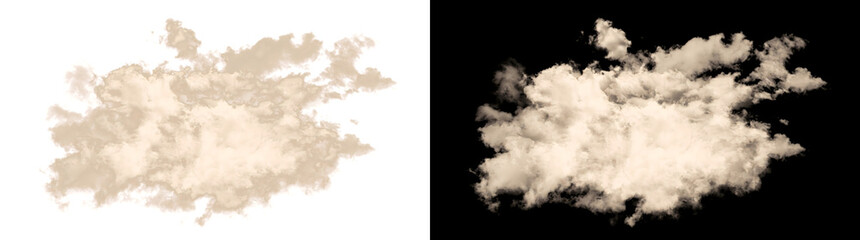 Cream cloud smoke drifting with soft fluffy texture and realistic billowing shape for design projects in PNG, Transparent and Black Background Versions for editing © Crafter