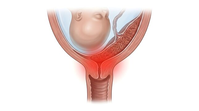 Cross section of low lying placenta near the cervix