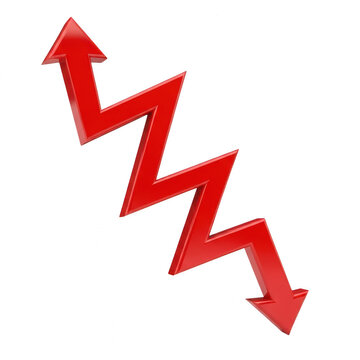 Red zigzag arrow pointing up and down isolated on transparent background