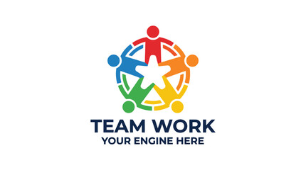 Fototapeta premium Colorful Teamwork Star Logo Concept with People Holding Hands.