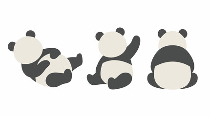 Set of three cute minimalist cartoon panda illustrations on a white background © DanKreed