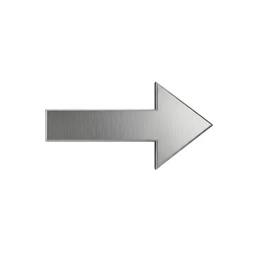 Metallic silver arrow icon pointing to the right side isolated on transparent background