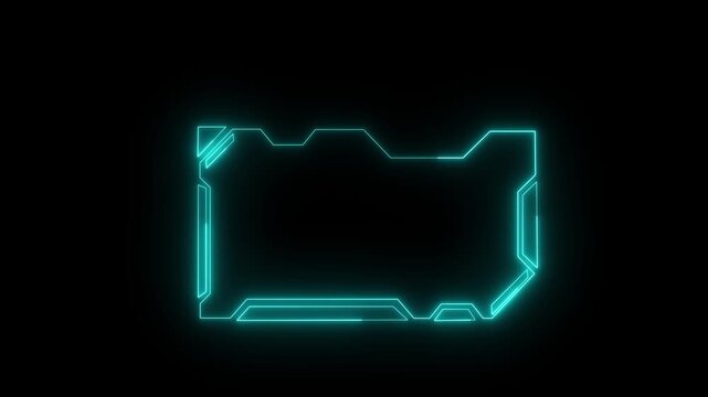 Futuristic frame animation with blue neon glow. Futuristic frame digital interface border design. Futuristic frame technology display motion graphic on black background for tech.4k