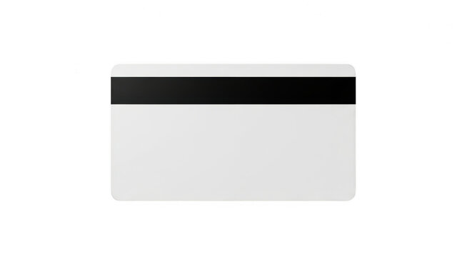 Blank white plastic card with a black magnetic stripe isolated on transparent background