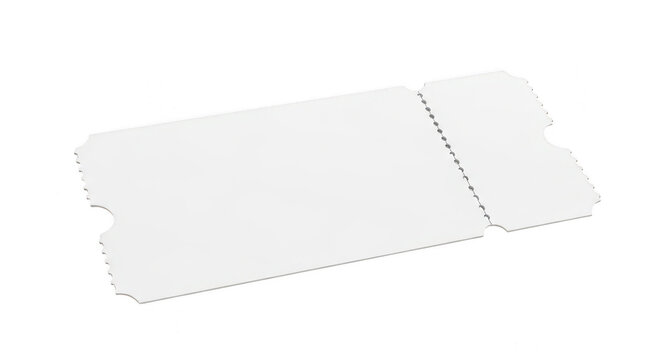 Blank white paper admission ticket with perforated line isolated on transparent background