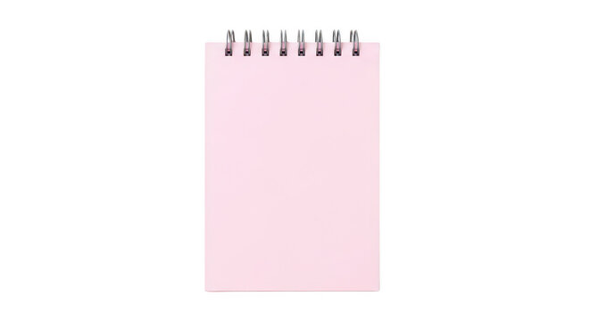 Small pink spiral notebook for writing notes isolated on transparent background