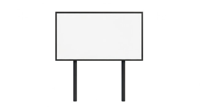 Blank rectangular yard sign with two black metal posts isolated on transparent background