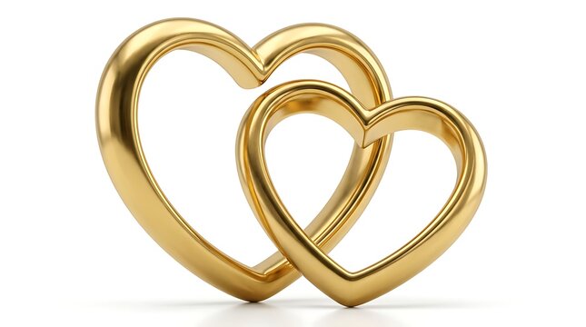 Interlocking golden hearts on a white background symbolizing love and connection