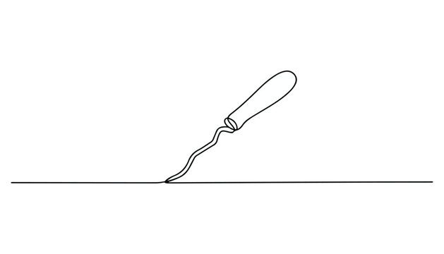 One continuous line illustration of an awl tool , isolated on white background.