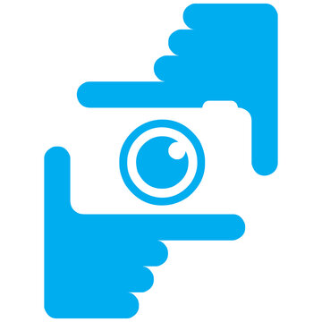 Blue Hands Framing Camera Eye Icon lens focus isolated on a transparent background