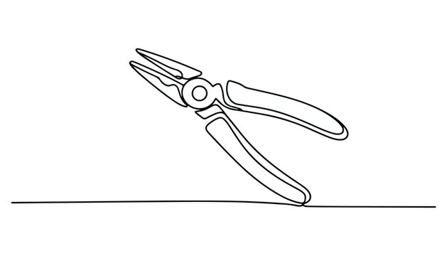 One continuous line illustration of an pliers , isolated on white background.