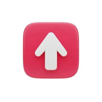 Red square button with a white arrow pointing up isolated on transparent background