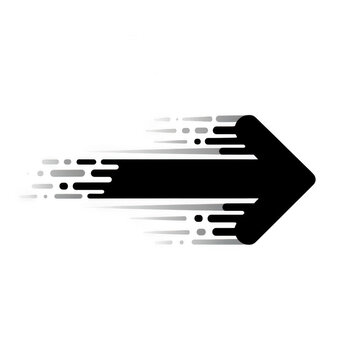 Black arrow icon with speed motion blur effect isolated on transparent background