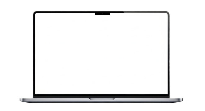 Modern silver laptop computer with empty screen isolated on transparent background