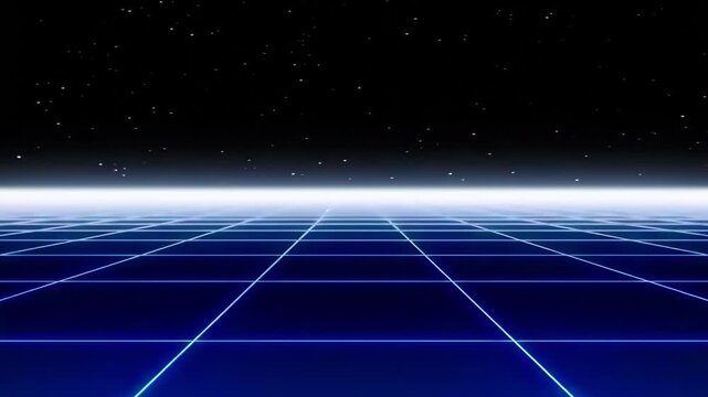 Retro Wave Blue Grid Landscape