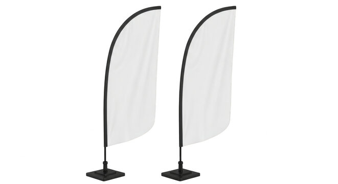 Two blank feather flags for outdoor business advertising isolated on transparent background
