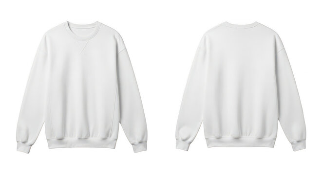Front and back view of a plain white cotton sweatshirt isolated on transparent background