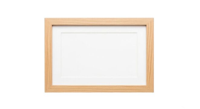 Empty horizontal wooden picture frame with a mat board isolated on transparent background
