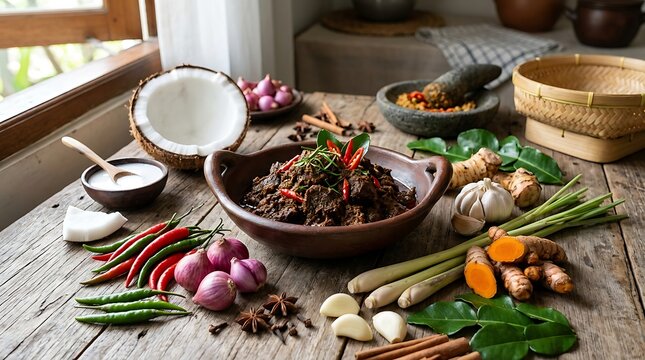 Indonesian Beef Rendang Dish with Spices