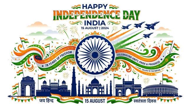 Happy india independence day 15 august celebration graphic