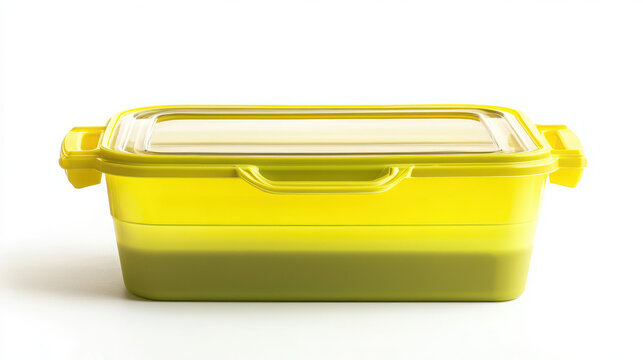 Yellow plastic container with an airtight lid offers a vibrant and functional way to keep food fresh in the refrigerator.