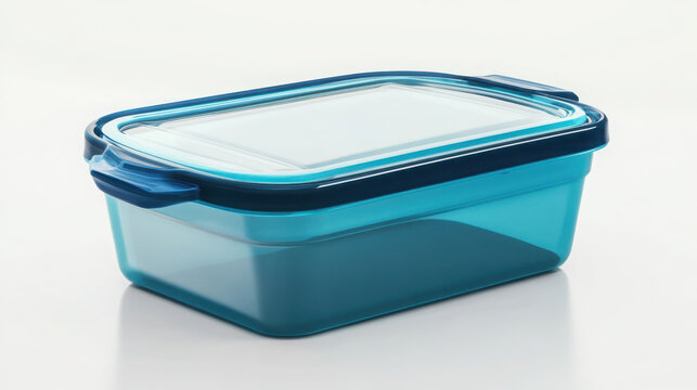 Blue plastic storage container with a secure lid provides an ideal vessel for organizing kitchen cabinets or transporting snacks.