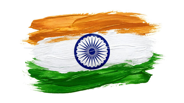Indian flag painted with brush strokes on white background