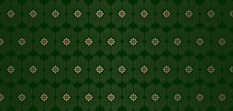 A subtle green design with a gold Chinese floral pattern.