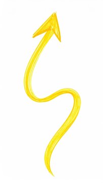 Golden, flowing arrow curves upward against a white background