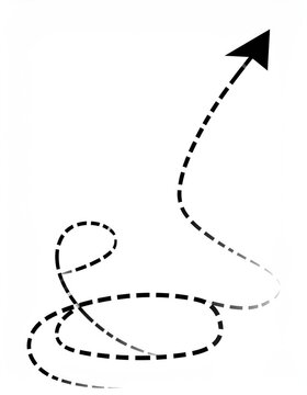 Dotted line arrow curves, then rises sharply upward