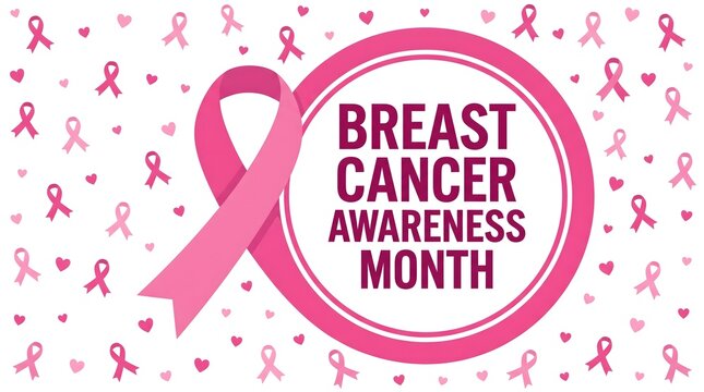 Breast cancer awareness month pattern with pink ribbon and hearts awareness solidarity campaign