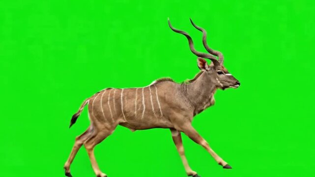 Animal Video of Kudu are running on the green screen background.