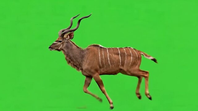 Animal Video of Kudu are running on the green screen background.