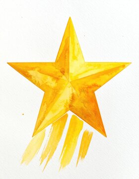 A watercolor five-pointed star with a golden glow, streaking upwards